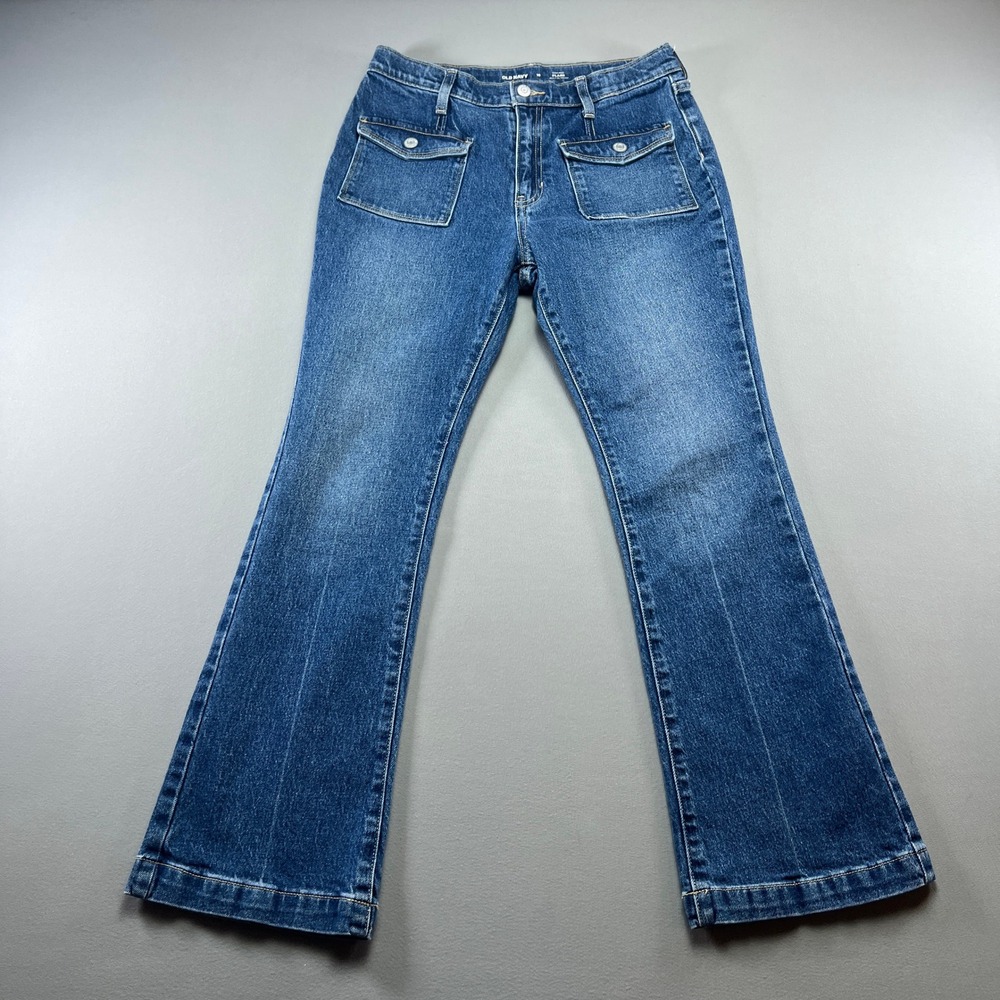 Old Navy Flare Jeans Women 18 Blue Denim Cotton Stretch High Rise Built In Tough